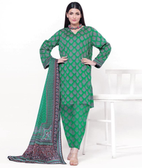 Green Geometric Printed Lawn Suit with Contrasting Dupatta