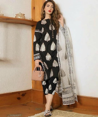 Black & White Printed Winter Dhanak Suit