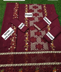 Maroon Embroidered Winter Linen Suit