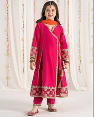 Pink Embroidered Angrakha Suit for Girls