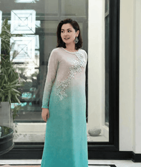 Aqua Ombre Embellished Long Dress