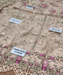 Champagne Beige Heavily Embroidered Net Suit