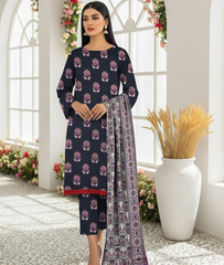 Elegant Navy Floral Dhanak Suit
