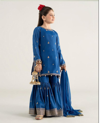 Blue Embellished Gharara Suit for Girls