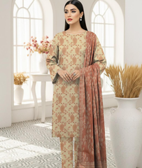 Beige & Terracotta Floral Printed Dhanak Suit