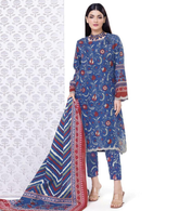 Blue Floral Printed Lawn Suit with Matching Trouser & Dupatta