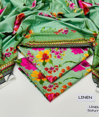 Mint Green Floral Linen Fabric