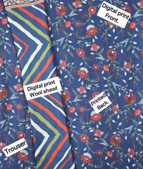 Blue Floral Printed Lawn Suit with Matching Trouser & Dupatta