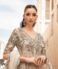 Champagne Beige Heavily Embroidered Net Suit