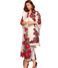 White Floral Embroidered Lawn Suit – 3 Piece