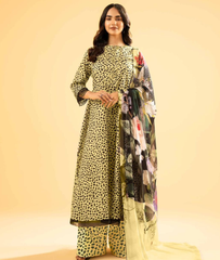 Yellow Printed Kurti with Trouser & Digital Chiffon Dupatta