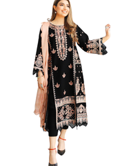 Black & Peach Embroidered Lawn Suit