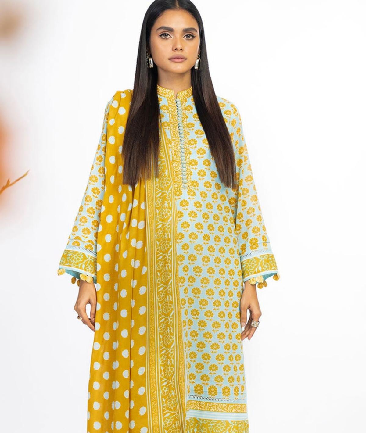 Mustard & White Printed Winter Dhanak
