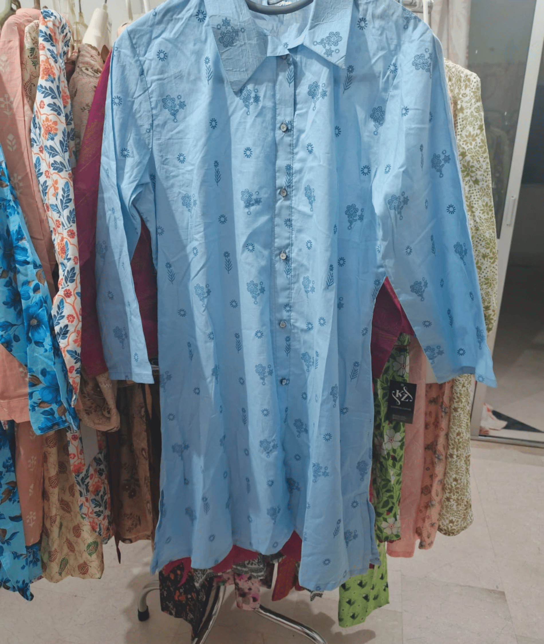 Kishwer Zainab – Light Blue Printed Button-Down Kurti