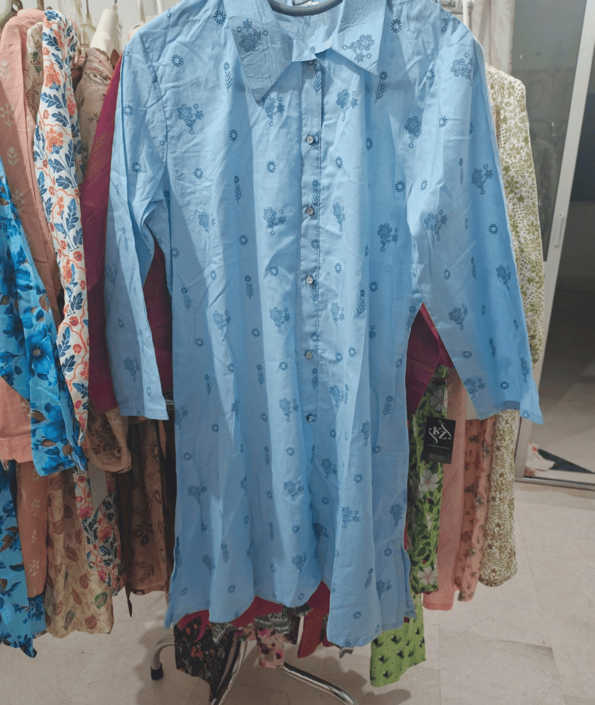 Kishwer Zainab – Light Blue Printed Button-Down Kurti
