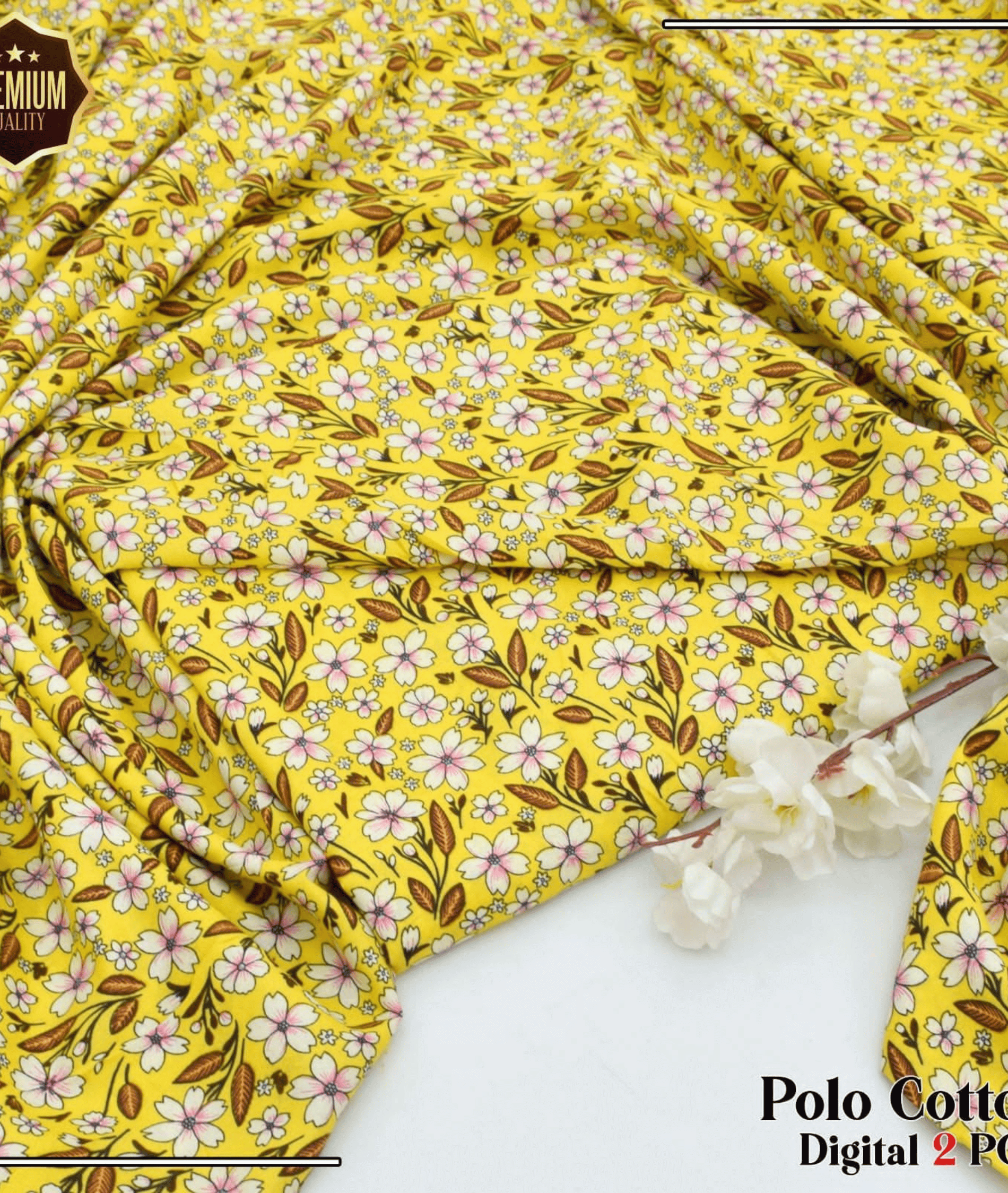 Yellow Floral Digital Printed Khaddar