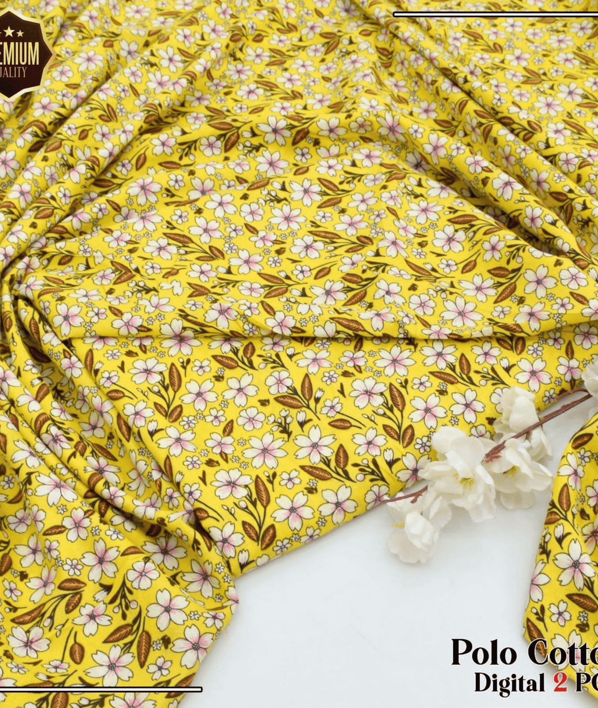 Yellow Floral Digital Printed Khaddar