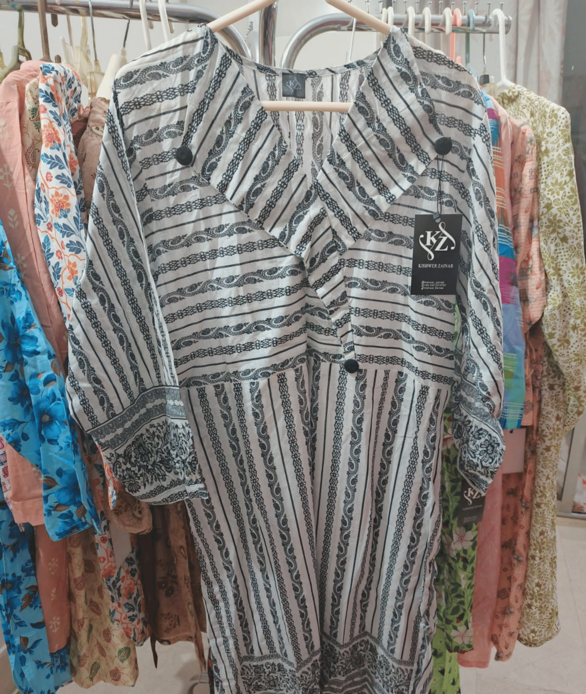 Black & White Printed Lawn Kurti